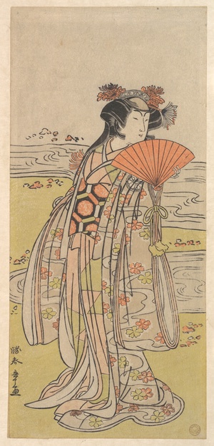 The Actor Segawa Kikunojo III as a Woman Standing near a Winding Stream