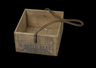 Wooden box that held tinned corned beef