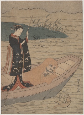 Daruma in a Boat with an Attendant