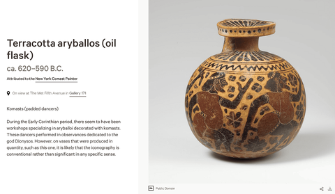An image of an earthenware jar on a museum website with accompanying metadata.